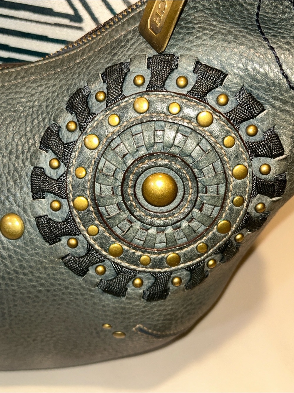 Coach RARE Mia Laced Studded Teal Leather Shoulder Hobo - Picture 4 of 17